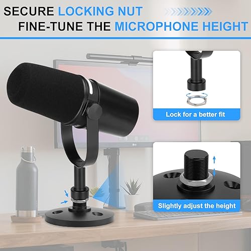 Miniatura 4 de Soporte de micrófono de escritorio para Shure MV7MV7+, base de micrófono desmontable de perfil bajo premium con tuerca de bloqueo, soporte de