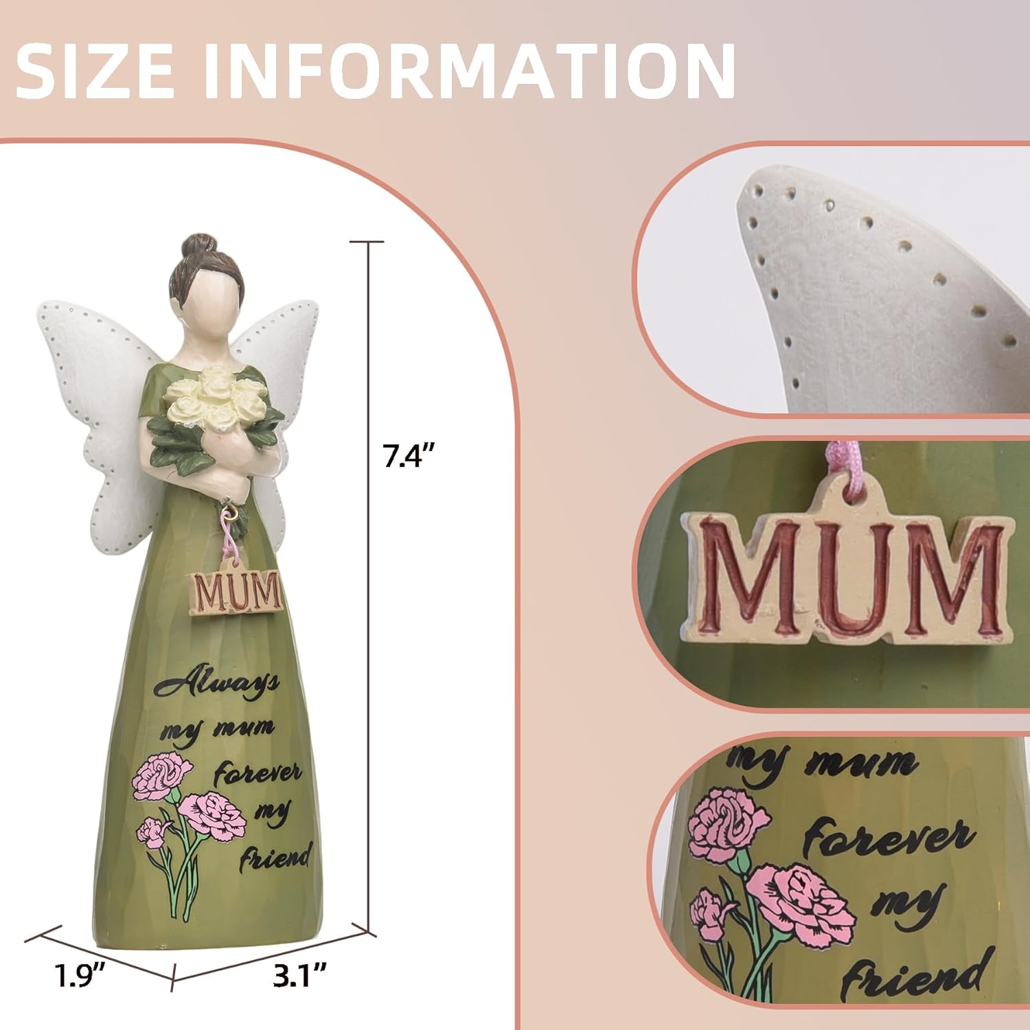 Mom Birthday Gifts,Mom Friend Birthday Gifts for Women,Mothers Figurine Gifts,Angel Figurine for Mother’s Day,Sculpted Hand-Painted Figurine - Image 3