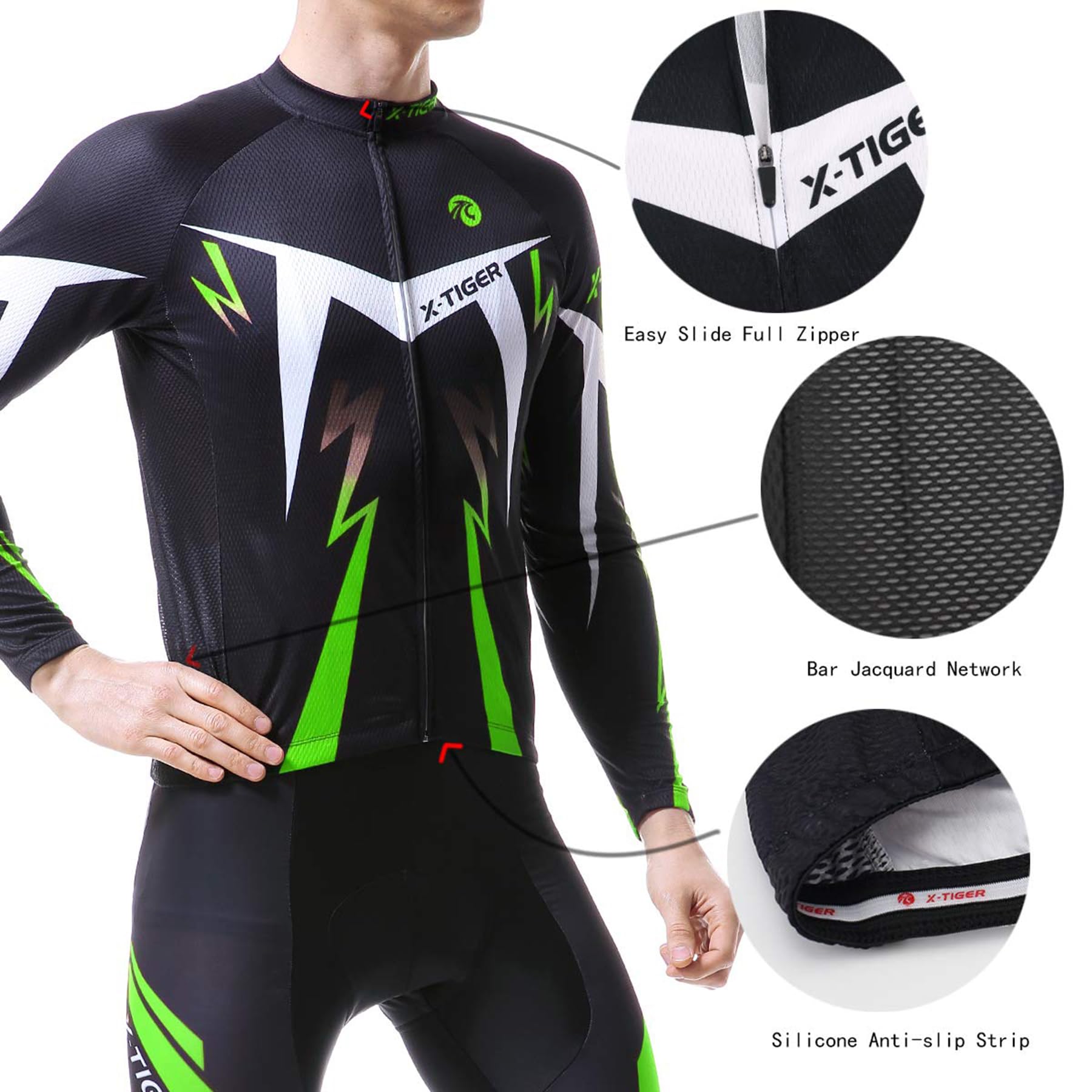 X-TIGER Ciclismo Inverno Termico Vello Completo Giacca Maglia Maniche Lunghe Maglietta Manica da Uomo 5D Gel Pantaloni Lunghi con Pettorina Set di Abbigliamento Ciclista