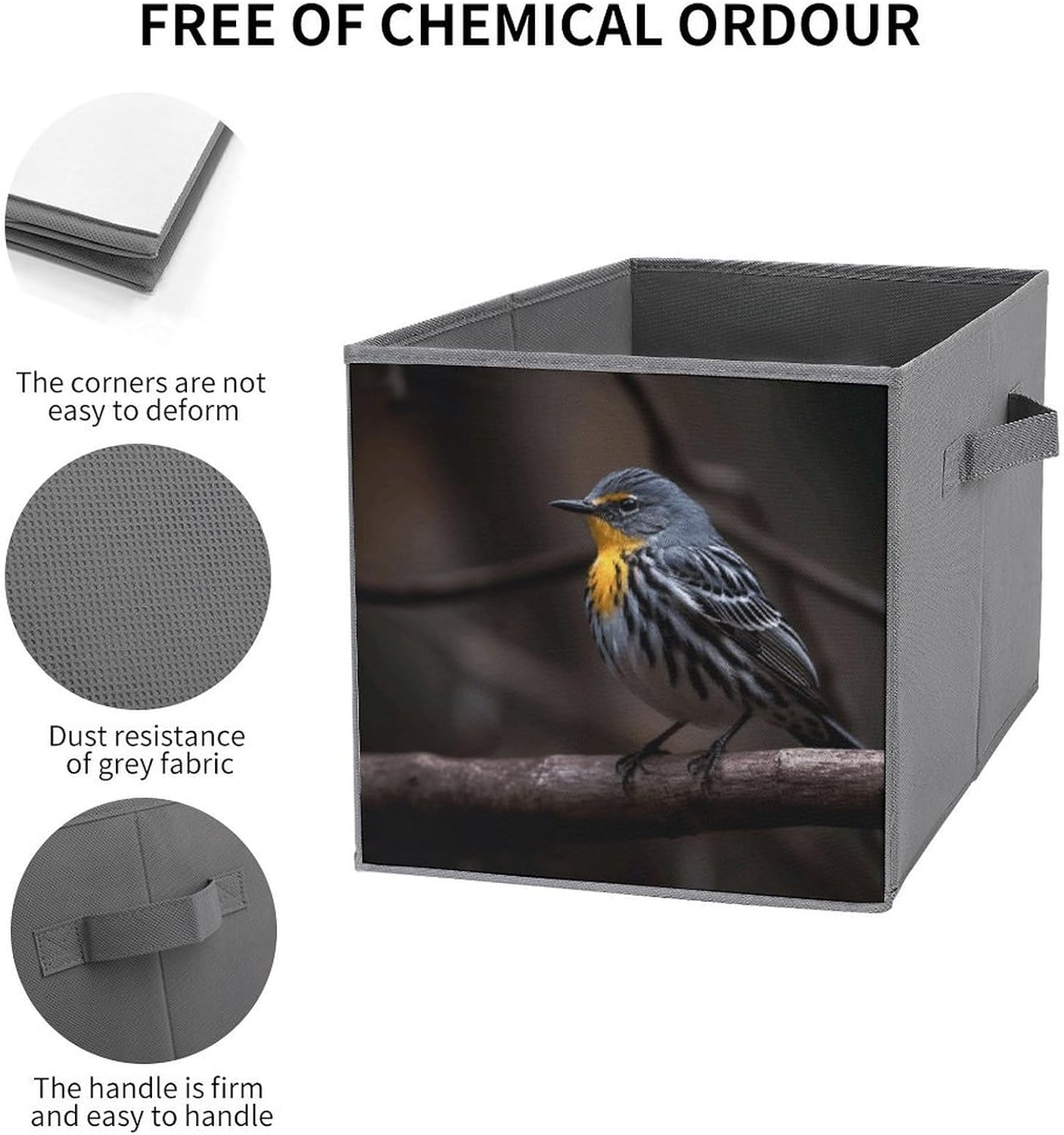 Bird Sitting on Branch Storage Cubes Set of 6 Storage Bins with Handles Collapsible Storage Basket Fabric Storage Box for Shelves Large Closet Shelf Organizer for Organization 11 Inch