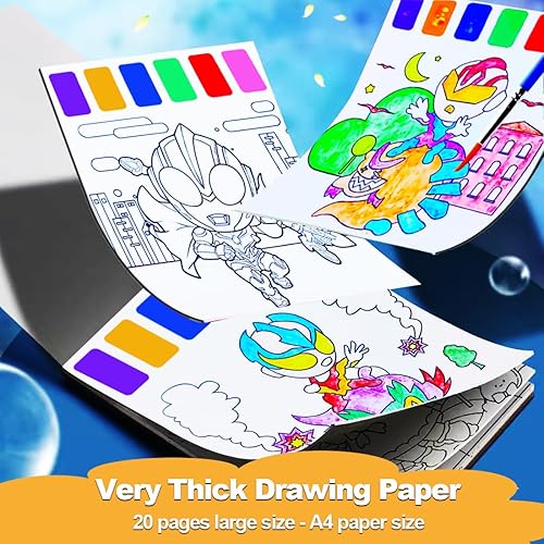 Vista 6 de JUNQIU - Juego de pintura de acuarela para niños, libros de pintura con agua para niños de 4 a 8 años, libro de pintura de acuarela de bolsillo, kit