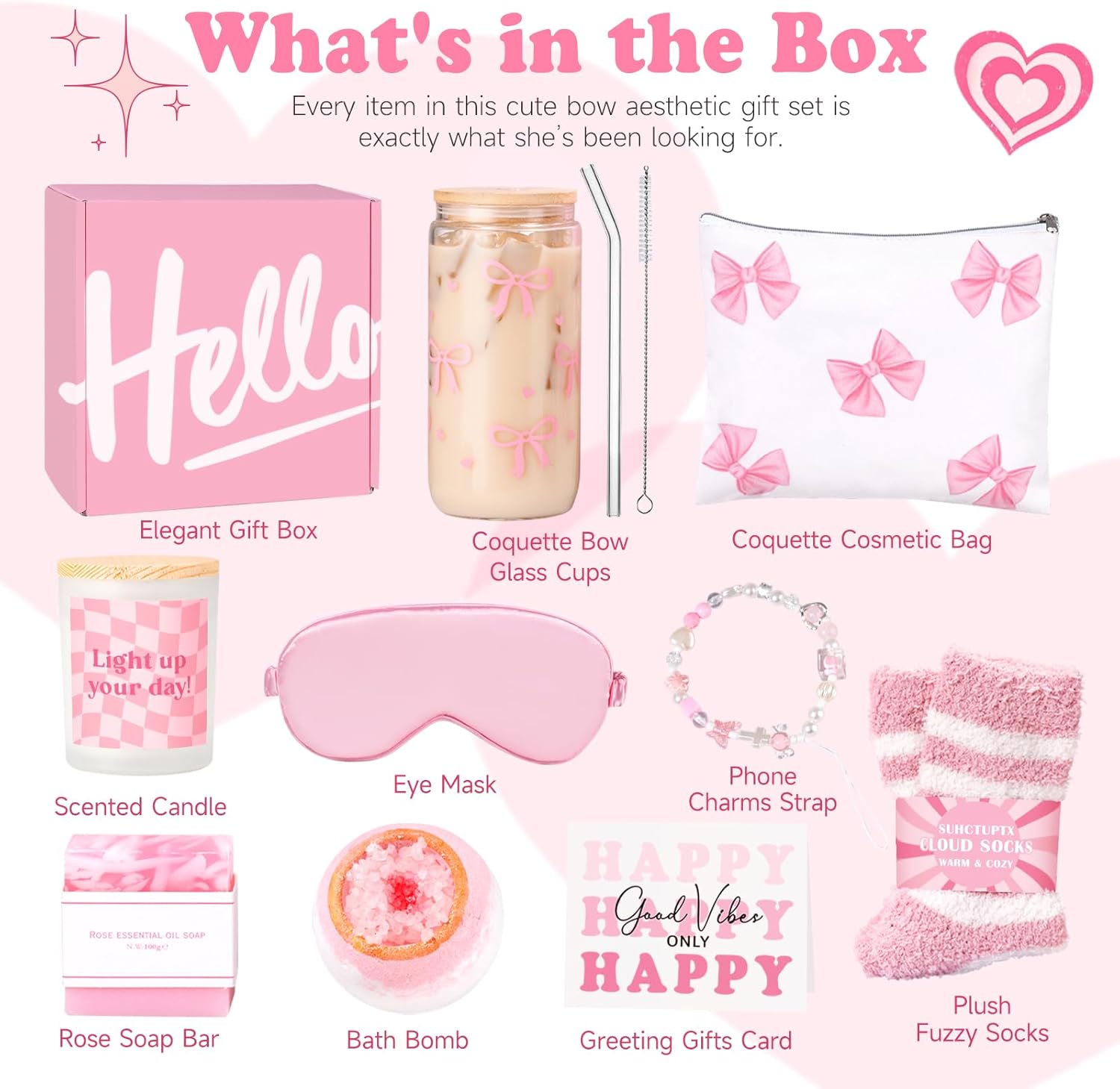 Gift Baskets for Women, 9pcs Birthday Gifts for Teenage Girls, Best Christmas Ideas Box w/Coquette Bow Aesthetic Cup Trendy Stuff for Her Teen Girl Sister Friend Friendship Sweet 16th 18th 21st Bday - Image 3