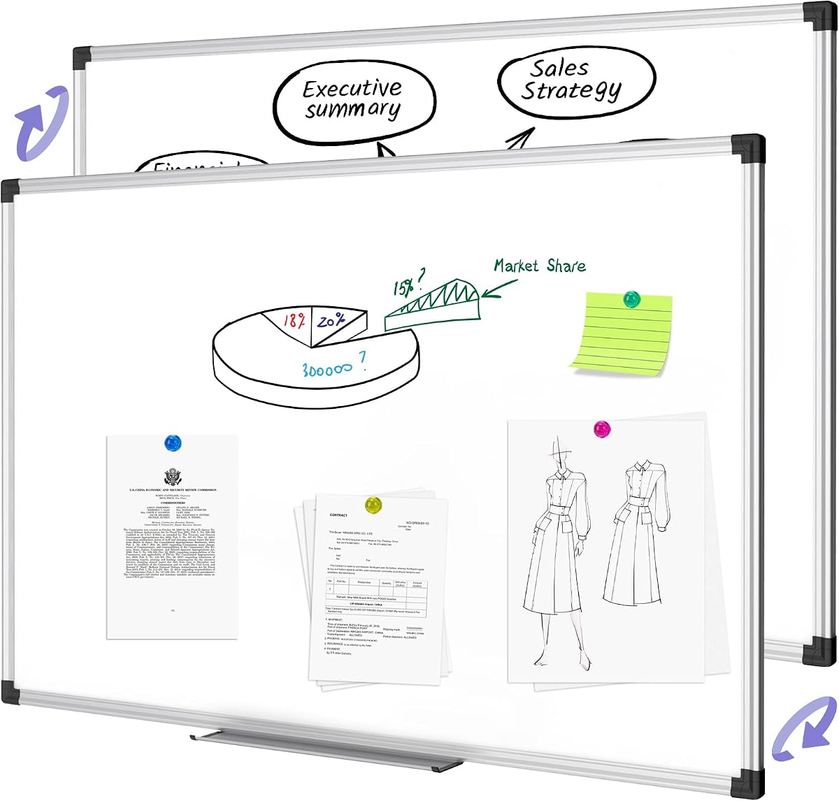 VUSIGN Magnetic Whiteboard 36"x24" Dry Erase Board for Wall, Silver Frame view 3