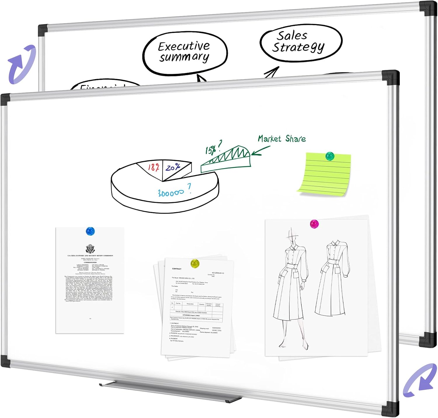 XBoard Magnetic Dry Erase Board/Whiteboard, 36 X 24 Inches Double Sided White Board, Silver Aluminium Frame
