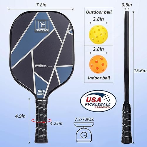 Miniatura 3 de YC DGYCASI Juego de 2 paletas de pickleball de grafito, aprobadas por USAPA 2023, superficie de fibra de carbono (CHS), núcleo de panal de abeja,