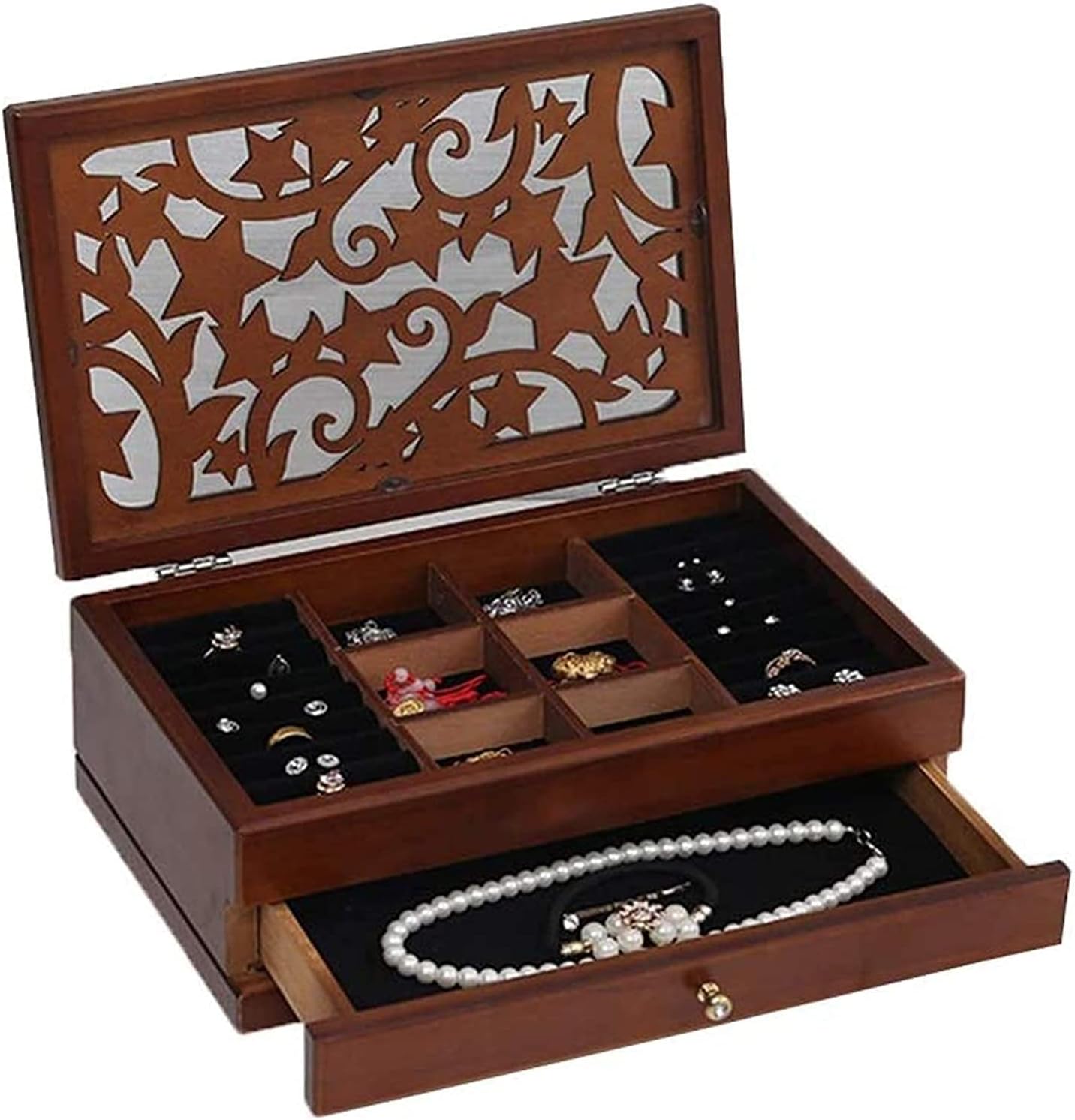 Antique Wooden Jewelry Box Jewellery Box Organiser Jewellery Box Jewellery Armoire Necklace Ring Bracelet Storage Jewelry Boxes Safe and Strong/Walnut Without Mirror/One image 2