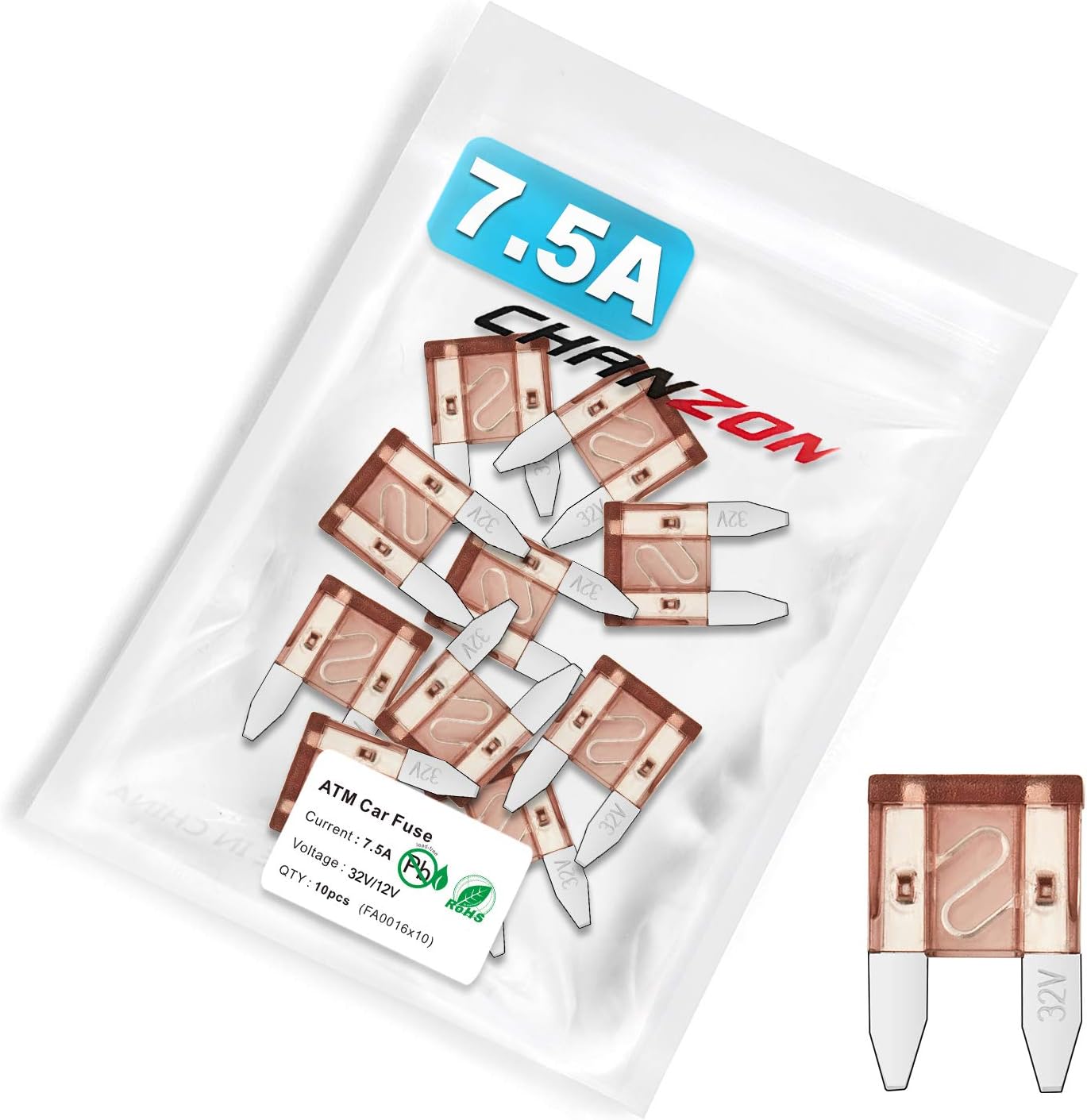Chanzon 7.5A Mini Blade Fuse ATM/APM 10Pcs 7.5 Amp 32V Auto Fuses Fast Blow for Automotive Car RV Truck SUV : Automotive