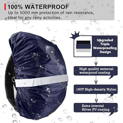 Miniatura 19 de Frelaxy Mochila de alta visibilidad con tira reflectante, 100% impermeable, funda de mochila ultraligera, bolsa de almacenamiento, correa de hebilla