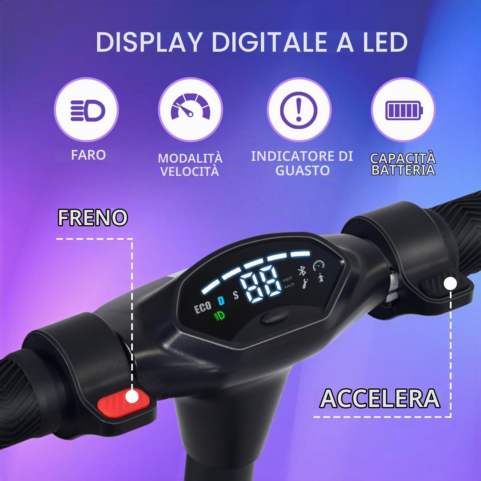 Monopattino Elettrico per Bambini e Ragazzi 8-16 Anni, Scooter Pieghevole con APP e Display LED, 25KM/H, Autonomia 20KM, Motore 250W, 3 Velocità Regolabili, Ruote da 8”, Carico 120KG