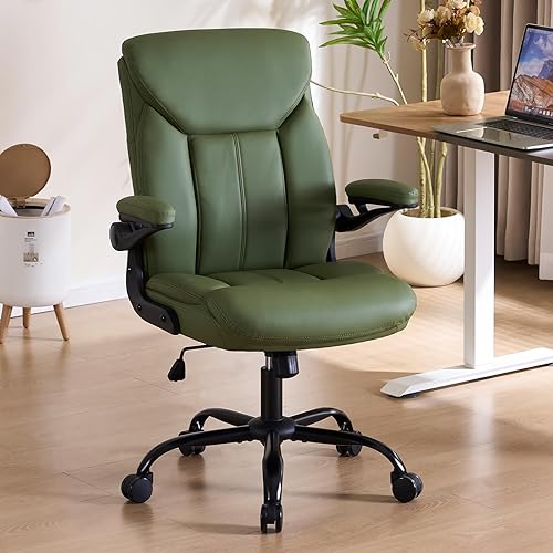 Silla de oficina, silla ergonómica para computadora con brazos abatibles, sillas de escritorio para el hogar, cómoda piel sintética, soporte