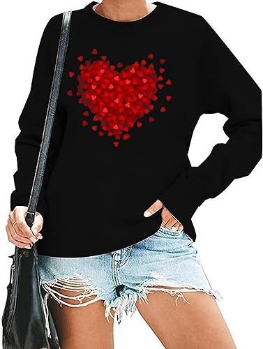 Sudadera para el día de San Valentín para mujer, divertida camiseta de manga larga con estampado de corazón y corazón