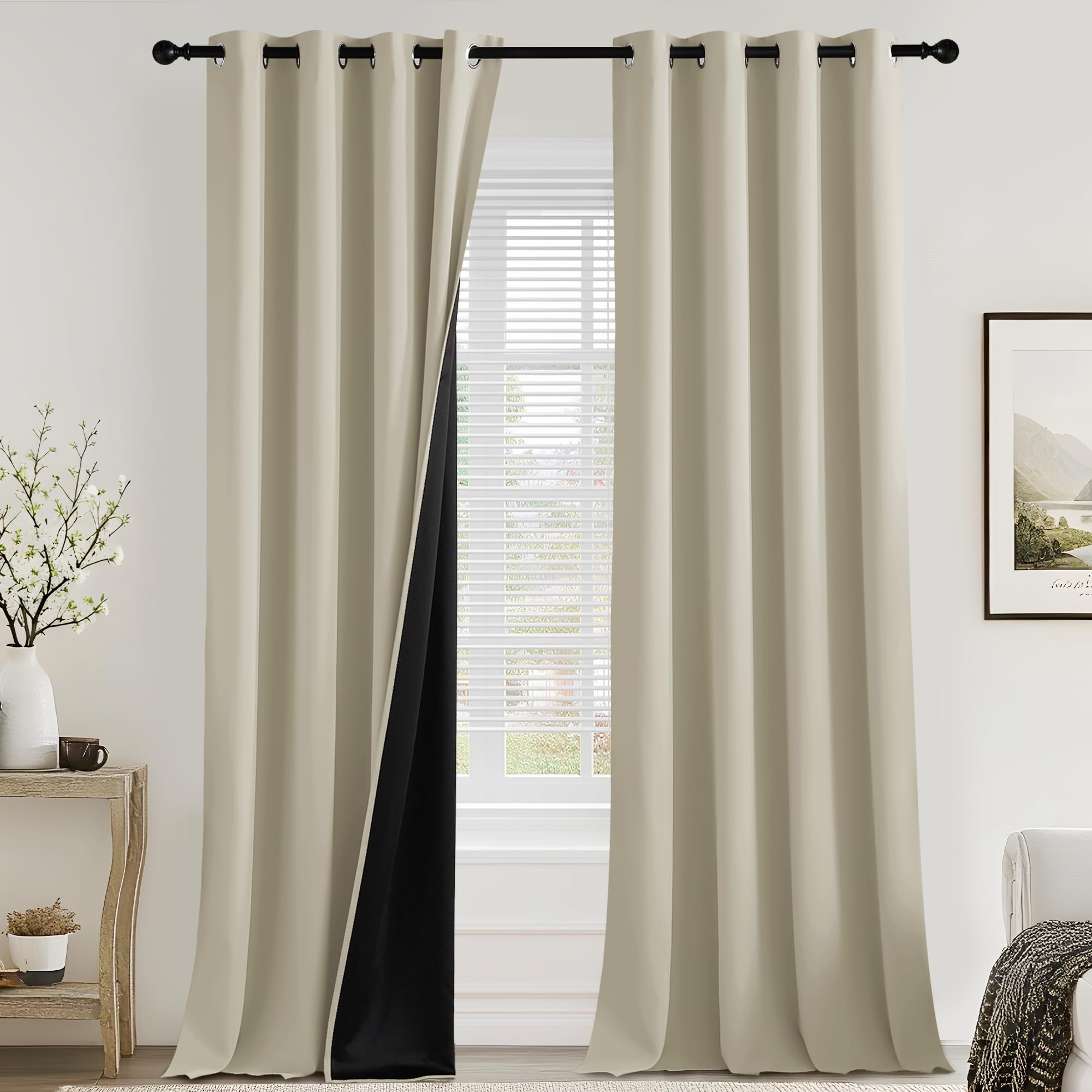 PONY DANCE 100% Blackout Eyelet Curtains, 2 Panels, 52" x 84", Light Beige