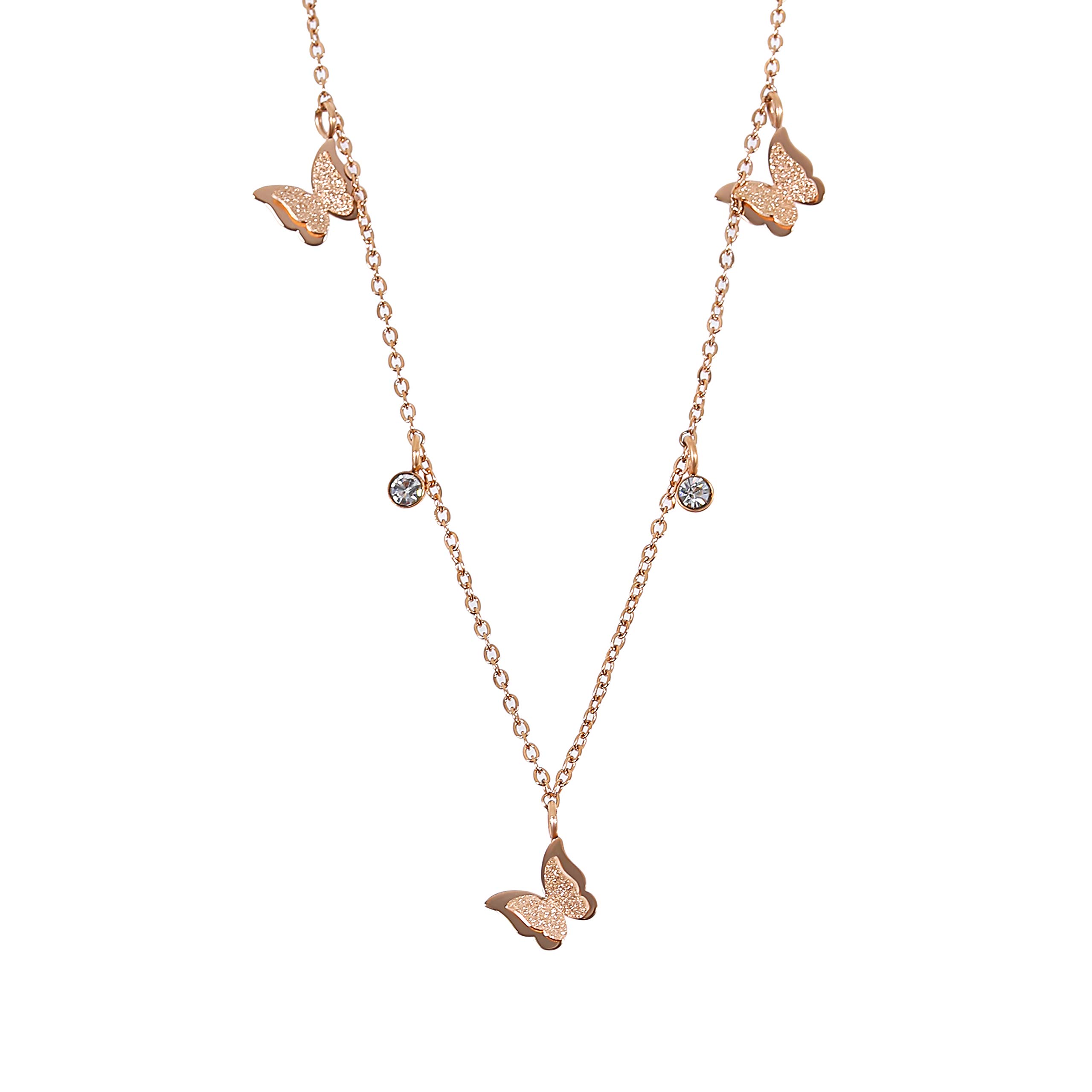 Fashion Pendant For Women Stainless Steel Dainty Butterfly Crystal Charm Chain