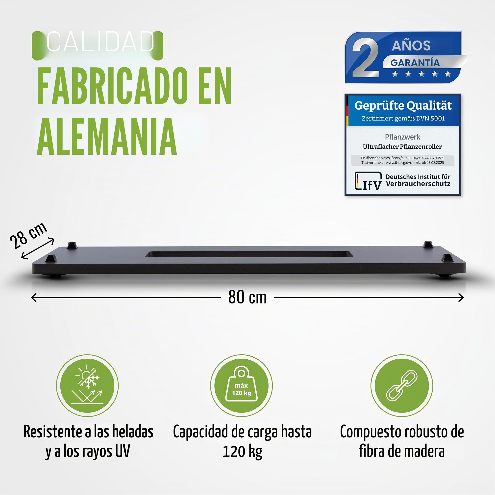 Pflanzwerk® Porta Plantas rodante *ULTRAPLANO Diseño Bajo Plato con Ruedas* 80x28cm para Todas Las macetas y jarrones *Diseño Patentado* * Capacidad de Carga 120KG* * Made in Germany **.
