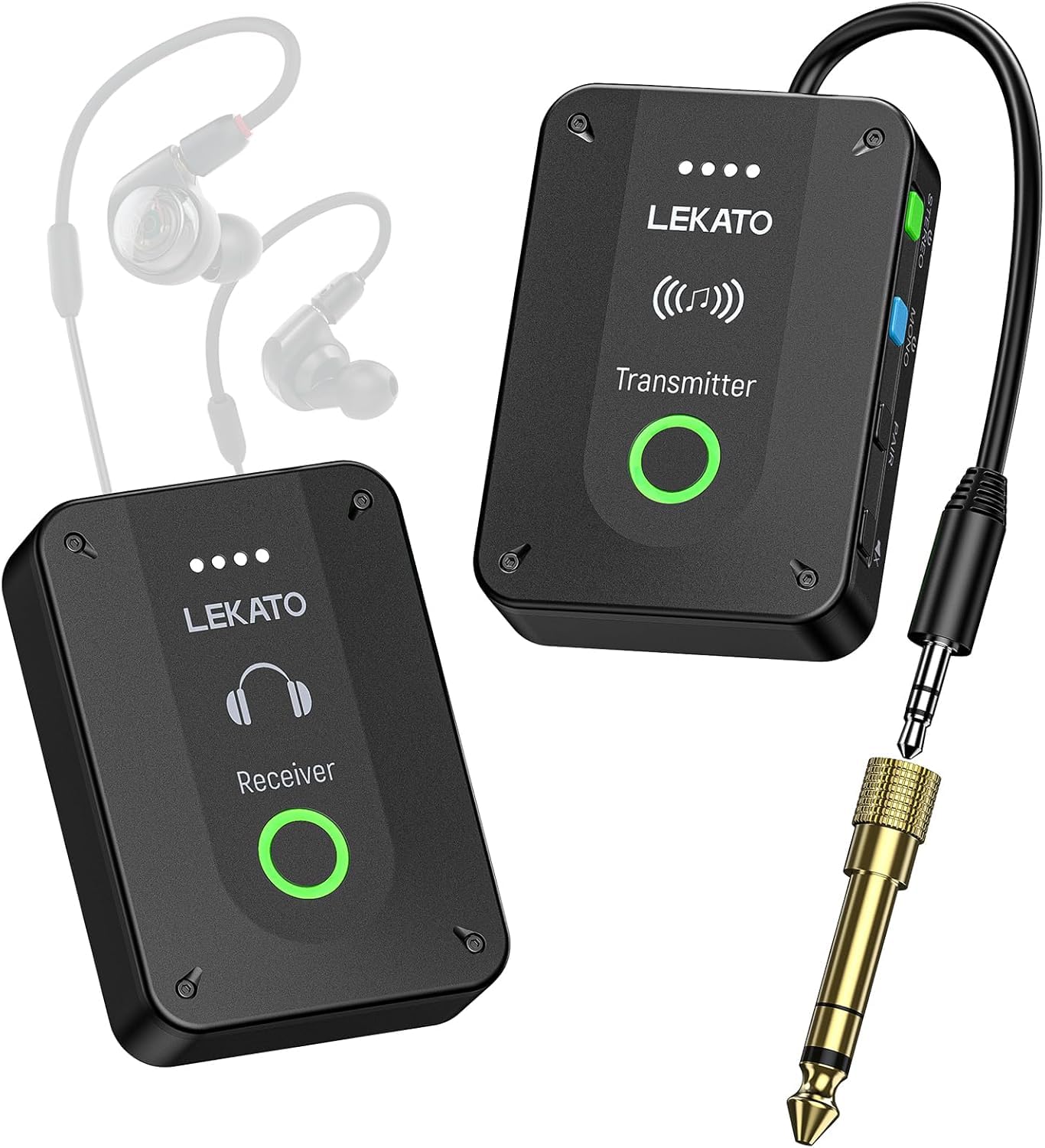 GBKDQQ Monitoraggio in-ear senza fili: sistema IEEE wireless professionale 2.4G con trasmettitore e ricevitore in modalità mono e stereo, uno a più, adatto per studio live spettacolo e musicisti
