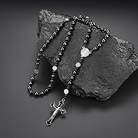 Vista 42 de Tiger Eye Cross Necklace for Men, Obsidian Necklace, Hematite Cross Pendant Lava Rock Rosary Healing Crystal Necklaces