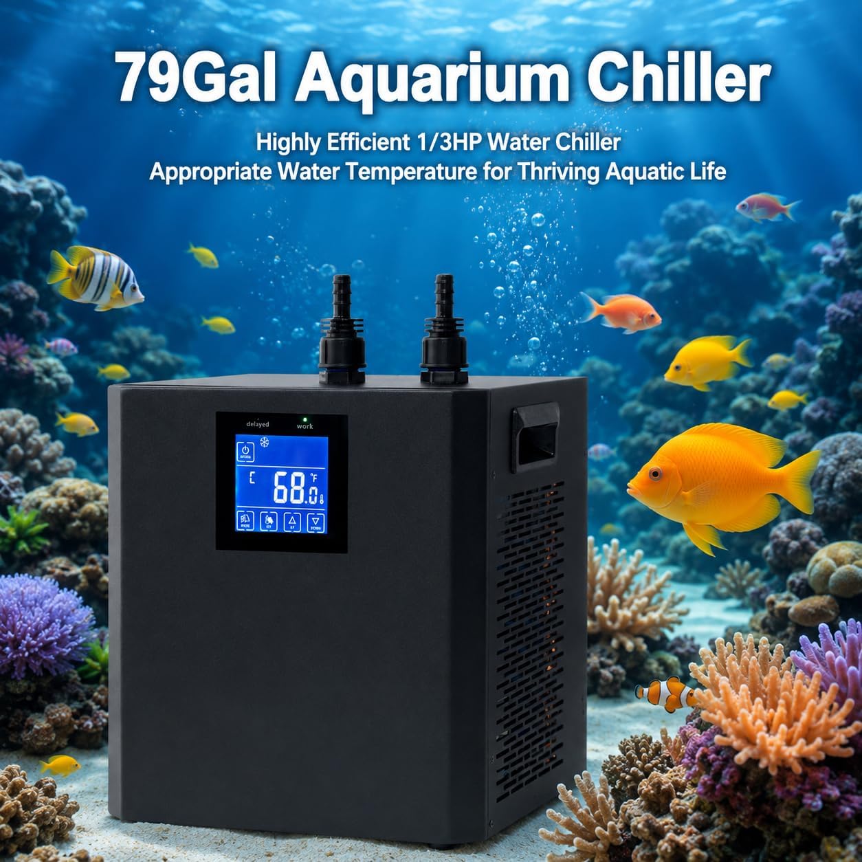 Enfriador de acuario de 1/3 HP para tanque de 79 galones con pantalla LED y