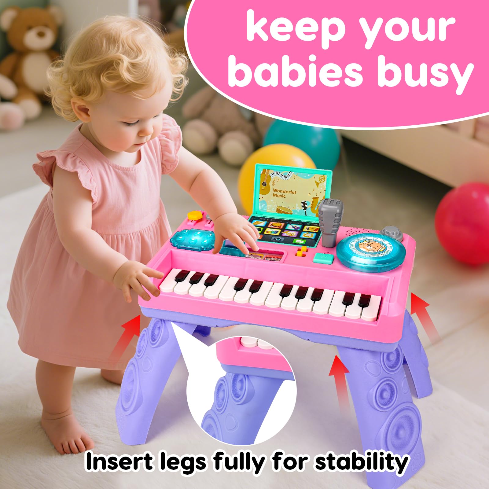 Lypsochaat Baby Spielzeug ab 1 2 3 Jahre mit Musik und Licht, Musikspielzeug Kinder Spielzeug DJ Pult mit Klavier, Babyspielzeug 0-6 0-12 12-18 Monate, Baby Geschenk 1 2 3 Jahre Junge Mädchen