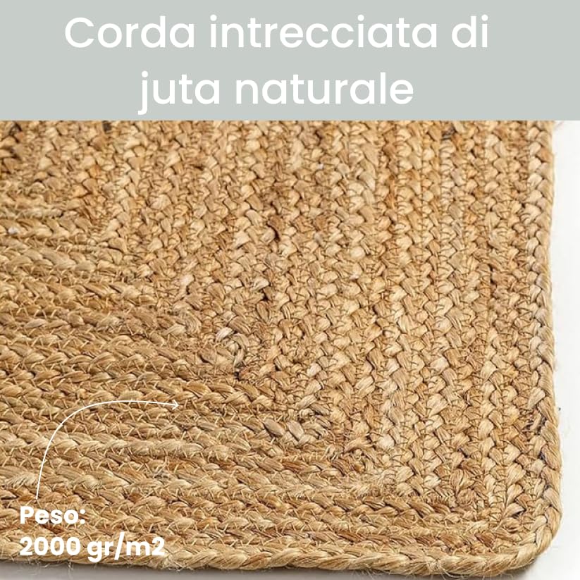 Tappeto Salotto Grande in Juta, Tappeto da Esterno, in Corda Intrecciata Naturale, 2000 gr/m2, Moderno, per Camera da Letto, Balcone, 160x230 cm