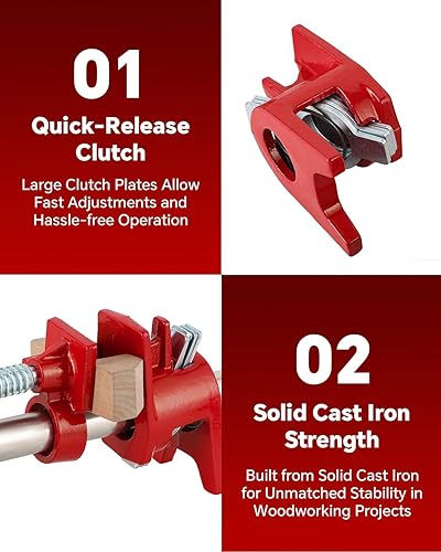 Miniatura 5 de ATPEAM Juego de 4 abrazaderas para tubos de encolado de madera, paquete de 4 abrazaderas de tubo de liberación rápida de hierro fundido de 34
