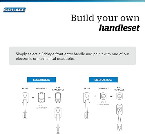 Miniatura 7 de SCHLAGE FE285 622 Acc CAM LH - Juego de manijas, estilo de agarre inferior, negro mate, con reborde decorativo, colección Camelot
