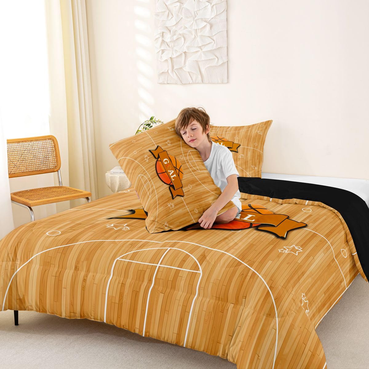 Homewish Koszykówka wzór gamingowy pomarańczowy pojedynczy zestaw pościeli - gry w piłkę sport motyw zestaw kołdry plac zabaw zestaw kołdry - geometryczna kołdra bez pokrowca