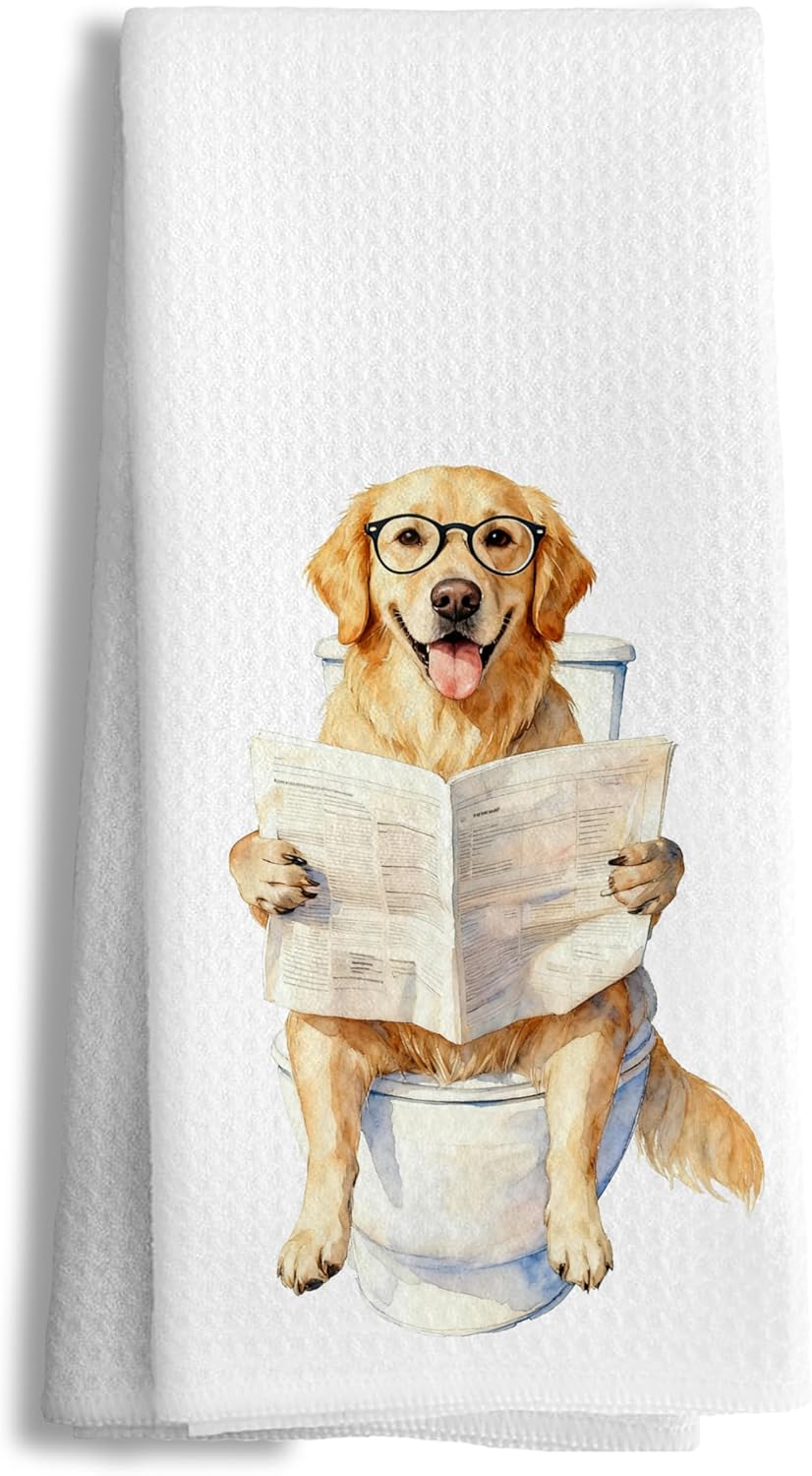 efgthyjdh053 Funny Golden Retriever Decorative Bathroom Hand Towels, Golden Retriever Lover Gifts, Dog Bathroom Decor Hand Towels for Washroom Restroom Toilet, 16x24 Inch