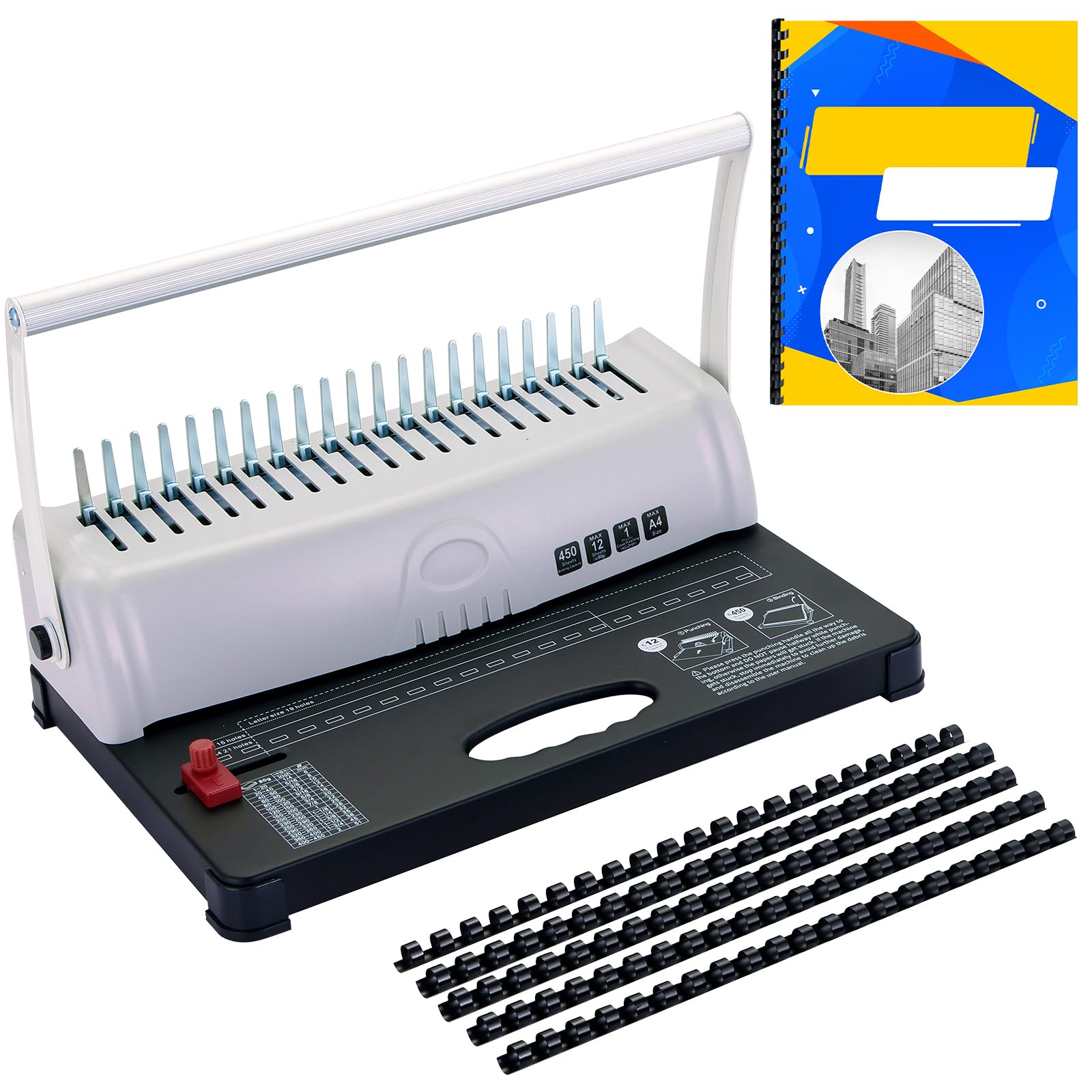 NATGAI Relieuse à peigne 21 trous avec 100 peignes en PVC, 450 feuilles pour documents A4/A5/lettre, kit de reliure manuelle pour bureau, école et carnet