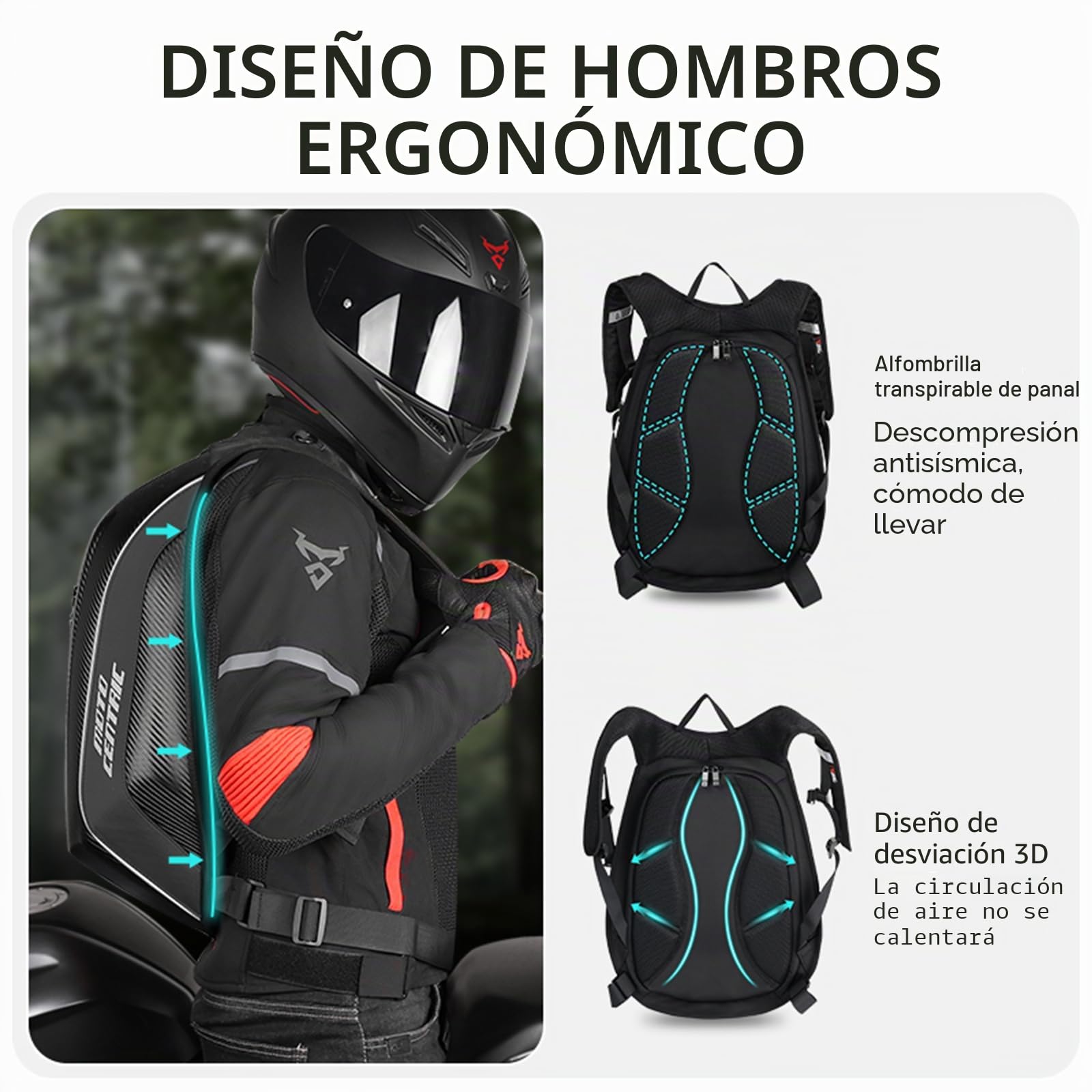 Mochila para casco de motocicleta de 48 L, impermeable, de fibra de carbono, rígida, reflectante, maleta para motocicleta