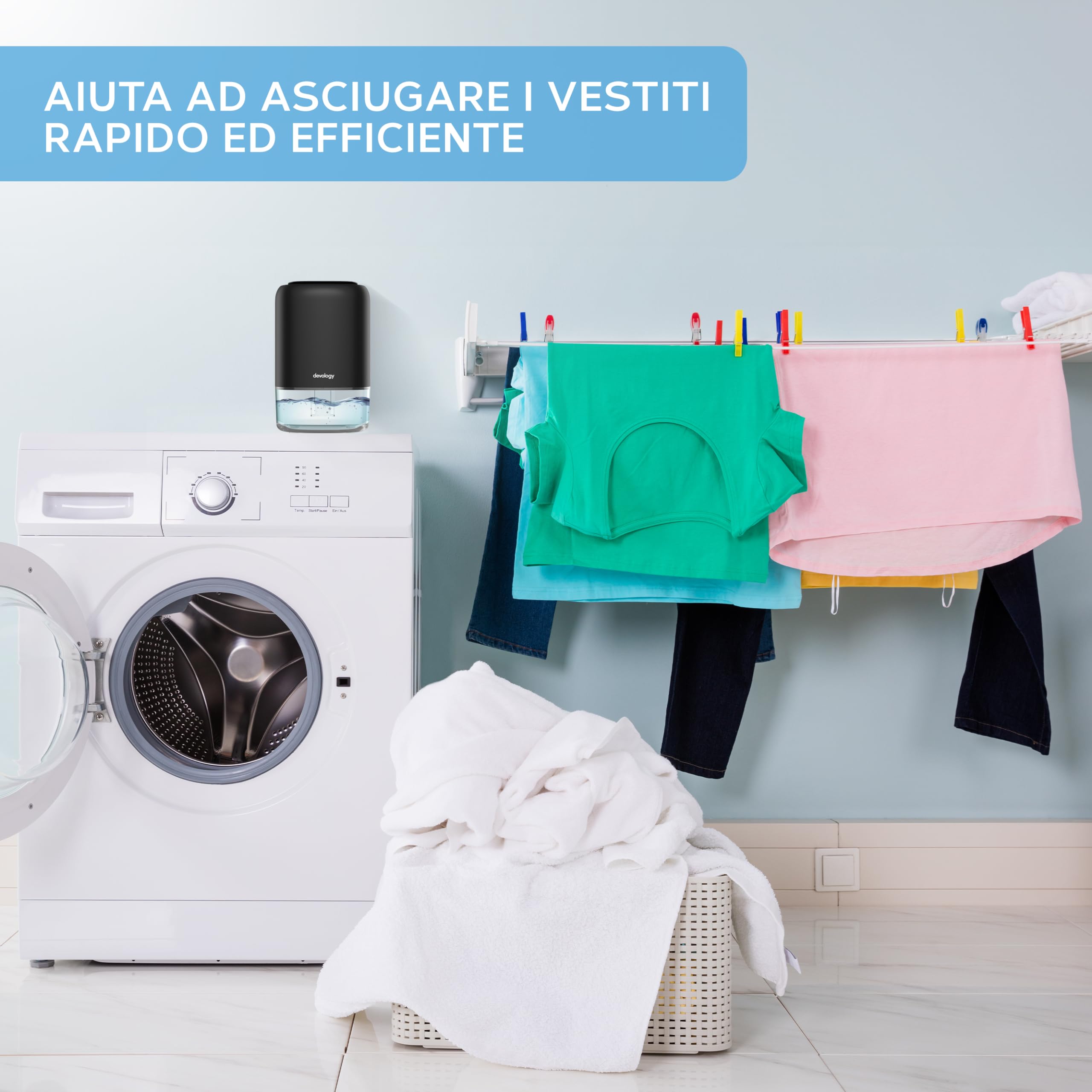 Devology Mini Deumidificatore Portatile Compatto da 1100 ml - Efficienza Elettrica - Elimina Muffa, Umidità e Condensa per Casa - Super Silenzioso <30dB 7 Colori di Illuminazione d'Ambiente a LED