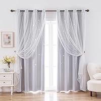 Vista 14 de indistar Cortinas opacas con recortes de estrellas para dormitorio de niña, cortinas de oscurecimiento para habitación de bebé, cortinas para Negro
