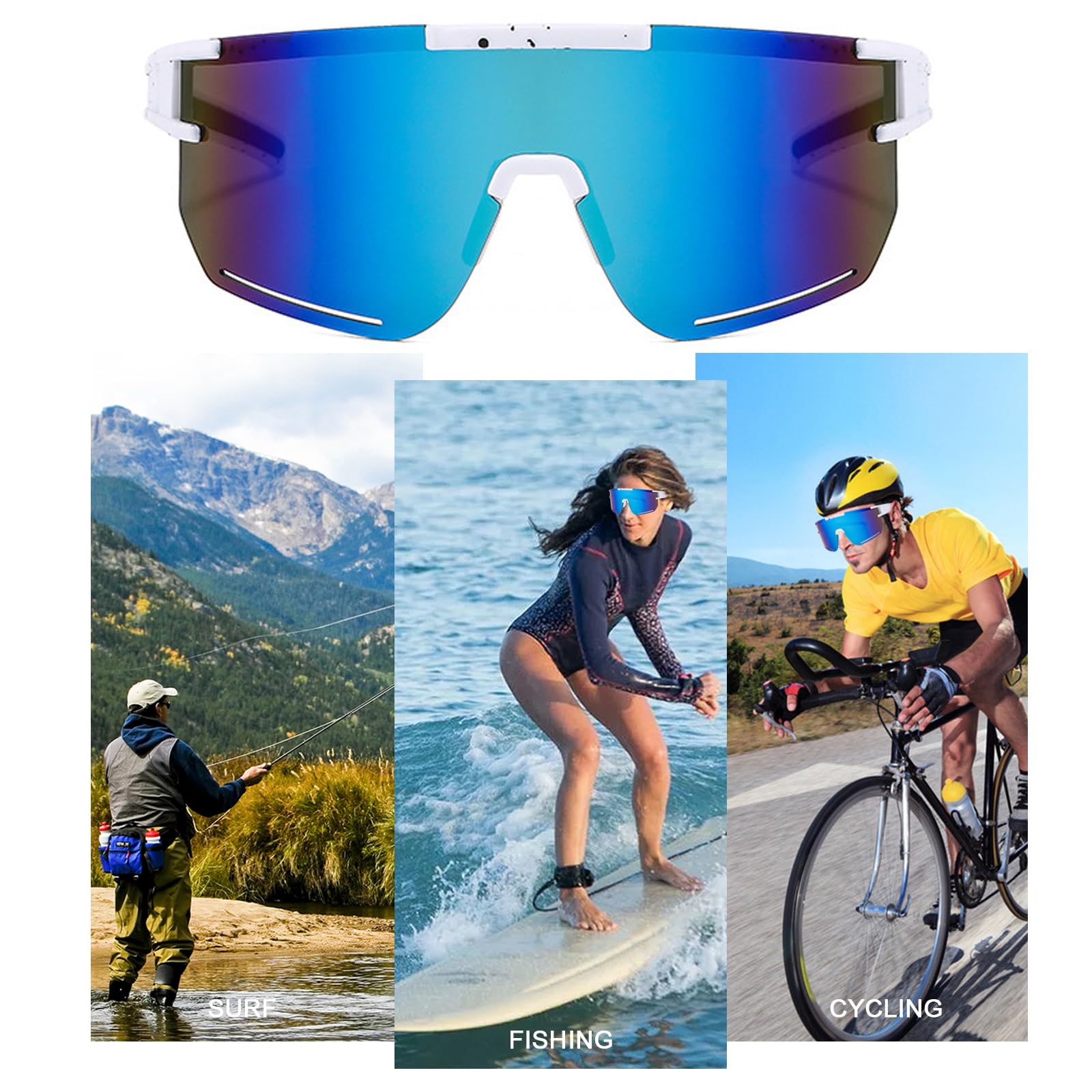 Lunettes de soleil rapides pour homme et femme - UV400 - Lunettes de sport - Lunettes de vélo - Lunettes de soleil pour l'équitation, le ski et la pêche en parachutisme