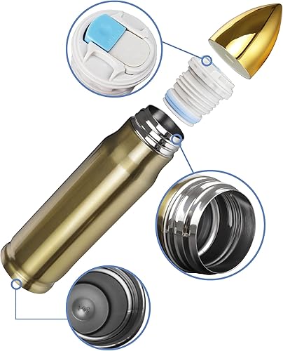 Miniatura 5 de Goetland Botella de agua de acero inoxidable 304 de 16 onzas, vaso con aislamiento al vacío, taza de viaje, sin logotipo, cobre oscuro