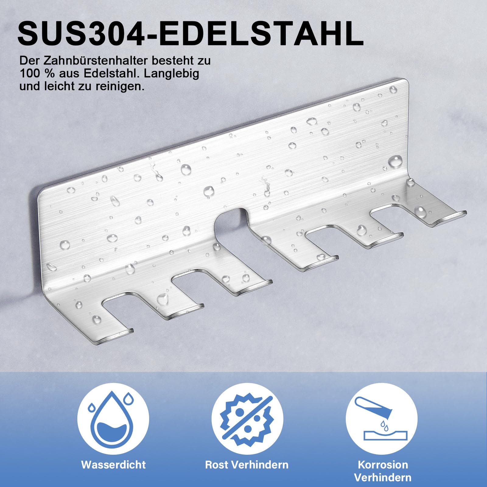 WAYASI Porta Testine Spazzolino Elettrico - In Acciaio Inox SUS304, Con Adesivo, Per 4 Spazzolini, Da Muro