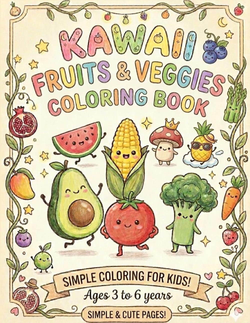 Kawaii fruits & veggies coloring book