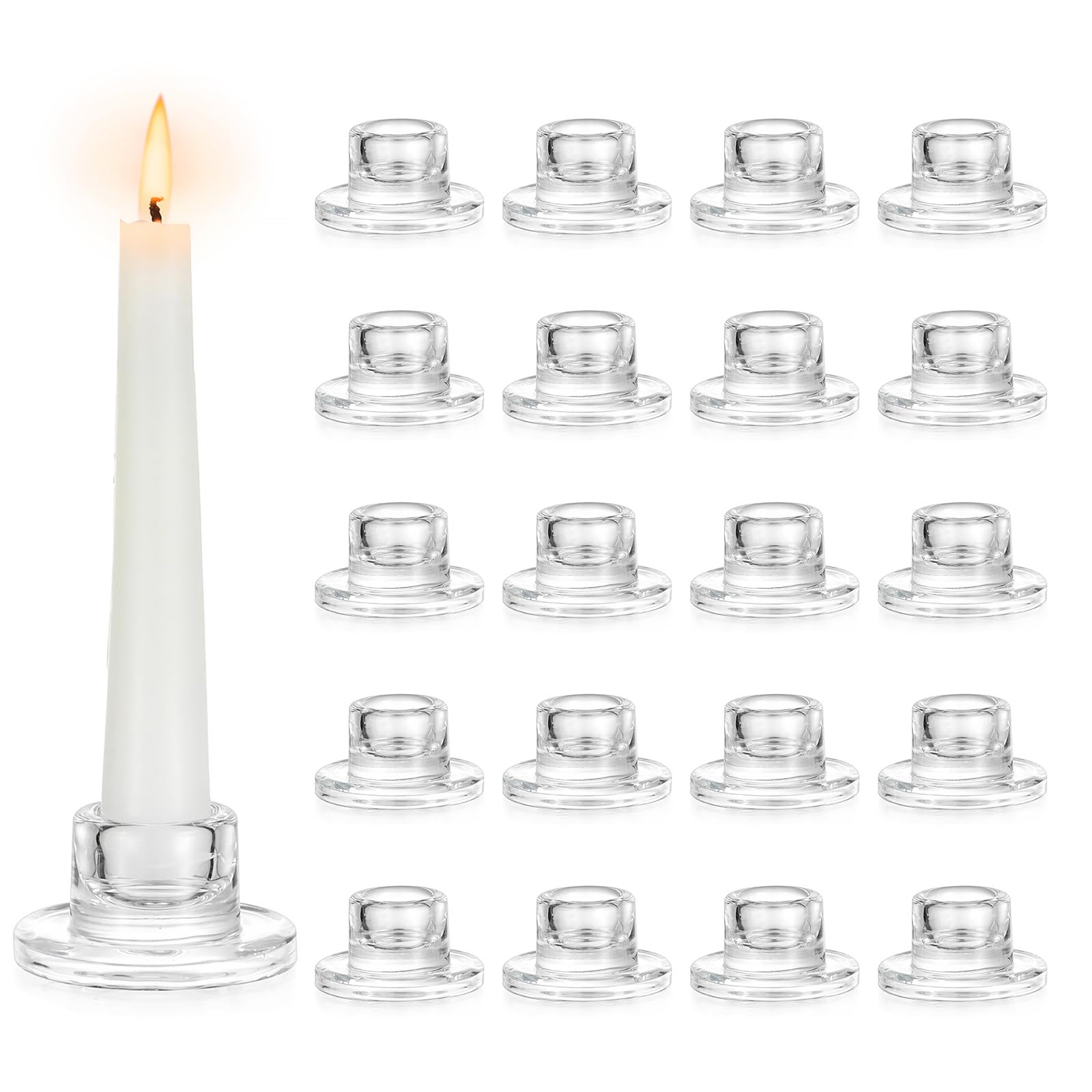 Hewory Glass Taper Candle Holders: 20 PCS Candlestick Holders Clear Short Tapered Candle Holder Set - Candle Stick Holder Decor for Table Centerpiece Wedding Party Advent Christmas Home Decorations