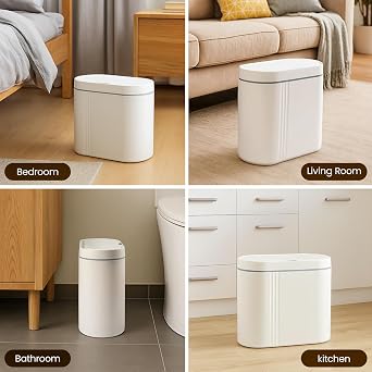 2 Gallon (7.5L) Automatic Sensor Trash Can – Touchless Motion Activated Bathroom Bin, Waterproof Smart Garbage Bin with Lid, Silent Operation for Kitchen, Office & Home (White)