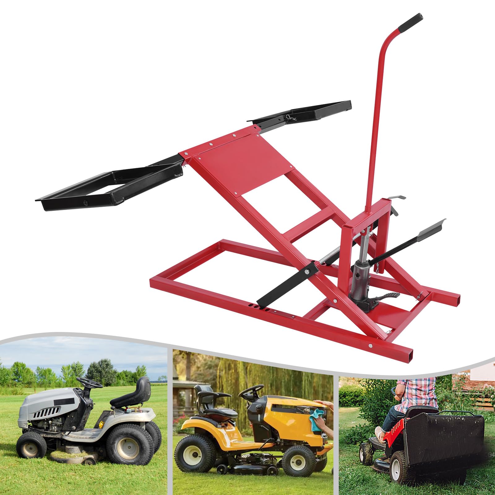 Rasentraktor Heber 226kg Rasenmäher Jack Hydraulische Hebevorrichtung 500lbs Rasentraktorheber Verstellbar Reinigungshilfe für Quads, Rasenmäher (Rot, 500lbs)