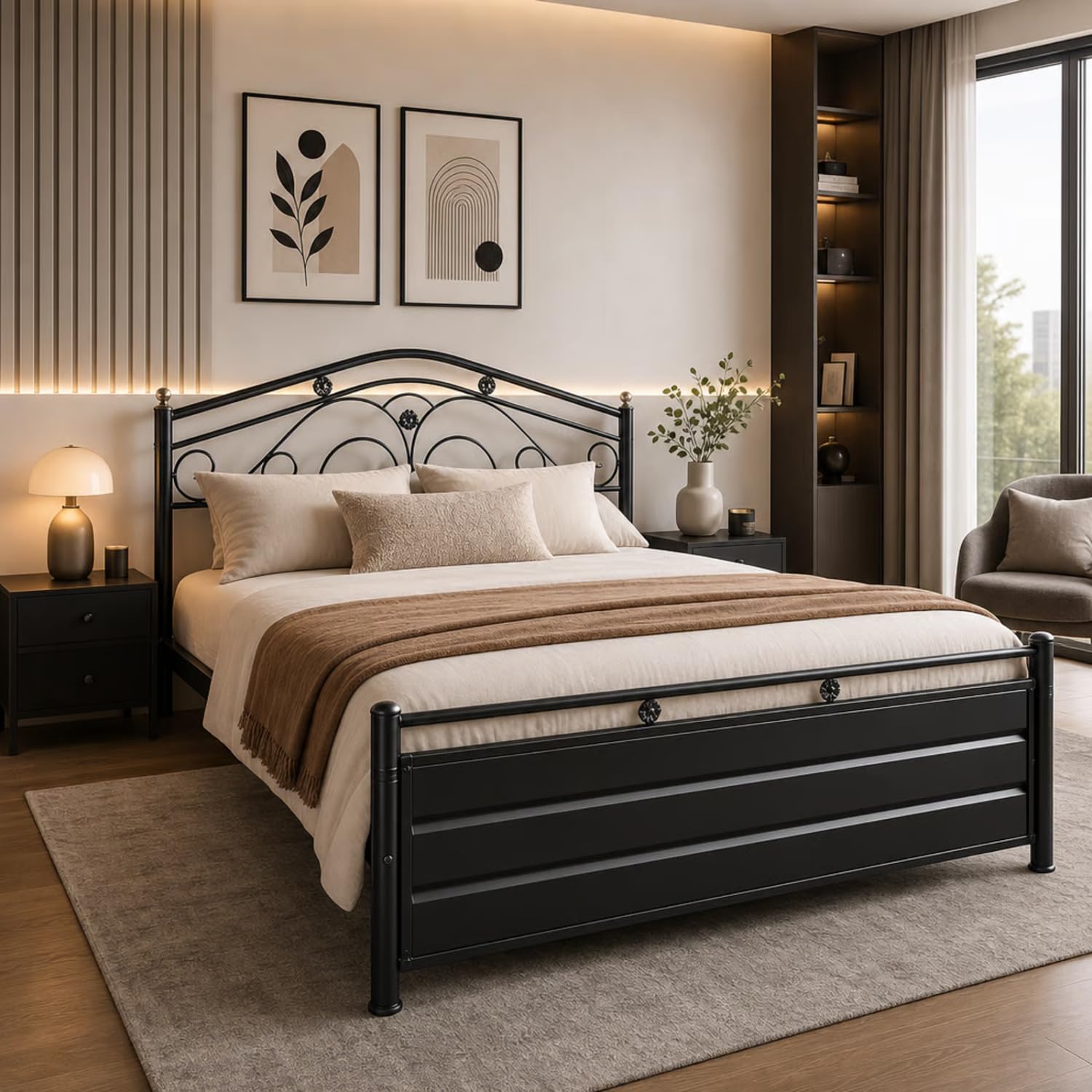 ROYAL BED MANUFACTURER Metal Bed | King Size | 6X6 | Hydraulic Storage | Floral Design Headboard | Heavy Duty Frame | Bedroom Furniture | Matte Black | Mattress Not Included (75X72 INCH)-image-15