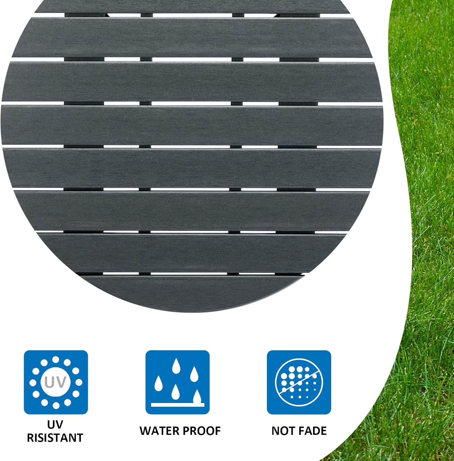 Outdoor Round Coffee Table, Adirondack Patio Coffee Table, Outdoor Large Side Table for Balcony Lawn (Grey)