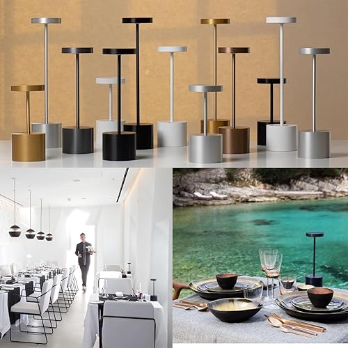 Miniatura 6 de TUIKITO Paquete de 2 lámparas de mesa inalámbricas recargables, funciona con pilas, luz de mesa LED para restaurante al aire libre, 5000 mAh hasta