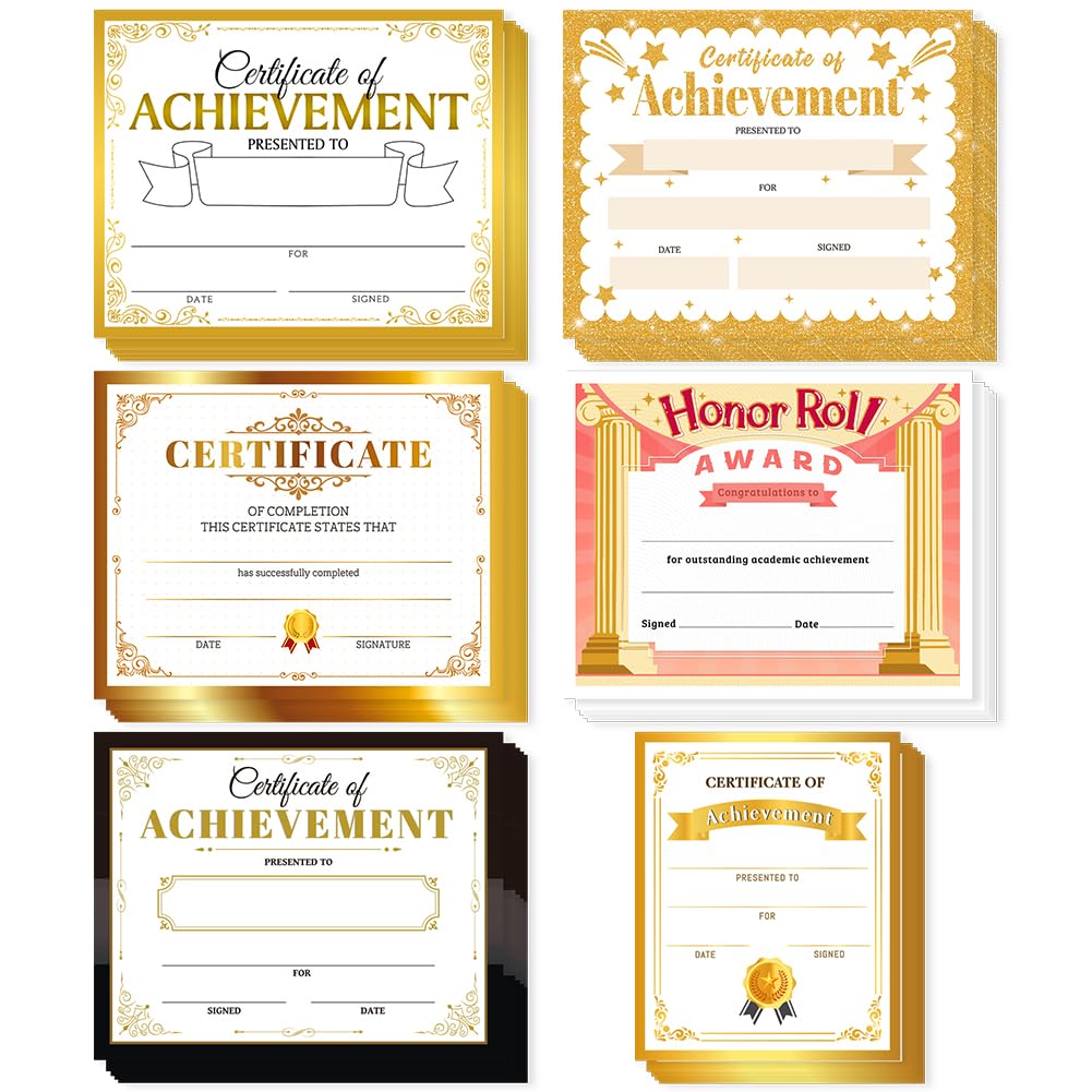 Doodlream 60Pcs Gold Achievement Certificates, 25x20cm Blank Gold & Cream Elegant Recognition Award, Certificate Paper for Milestone Keepsakes & Special Occasions