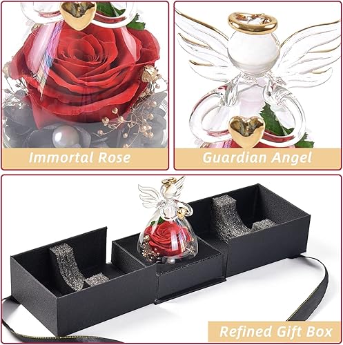 Miniatura 3 de PARSUP Forma de ángel de cúpula de cristal con rosa real preservada, romántica para el día de San Valentín, día de la madre, Año Nuevo, Navidad,