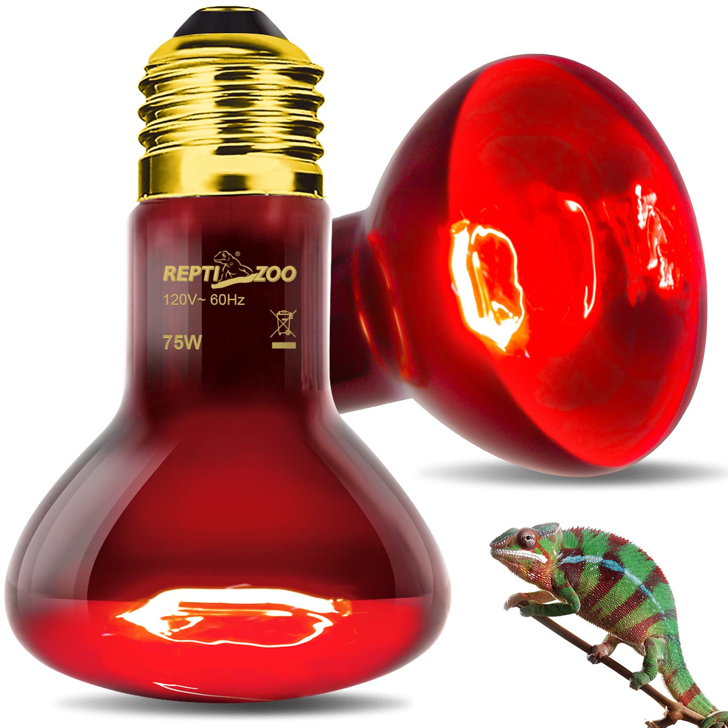 REPTI ZOO 75W Reptile Heat Lamp Bulb 2PCS Infrared Heat Emitter Red Heat Lamp for Reptile Amphibian, Infrared Basking Spot Light Bulb - image 2