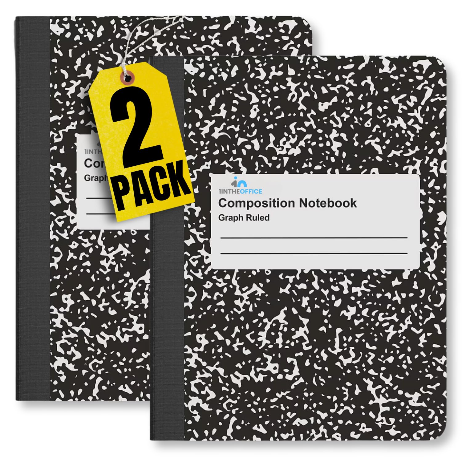 1InTheOffice Graph Paper Composition Notebook, Graph Ruled notebook, Quad Ruled Composition Notebook, 80 Sheets, 7.5" x 9.75", Black, 2 Pack