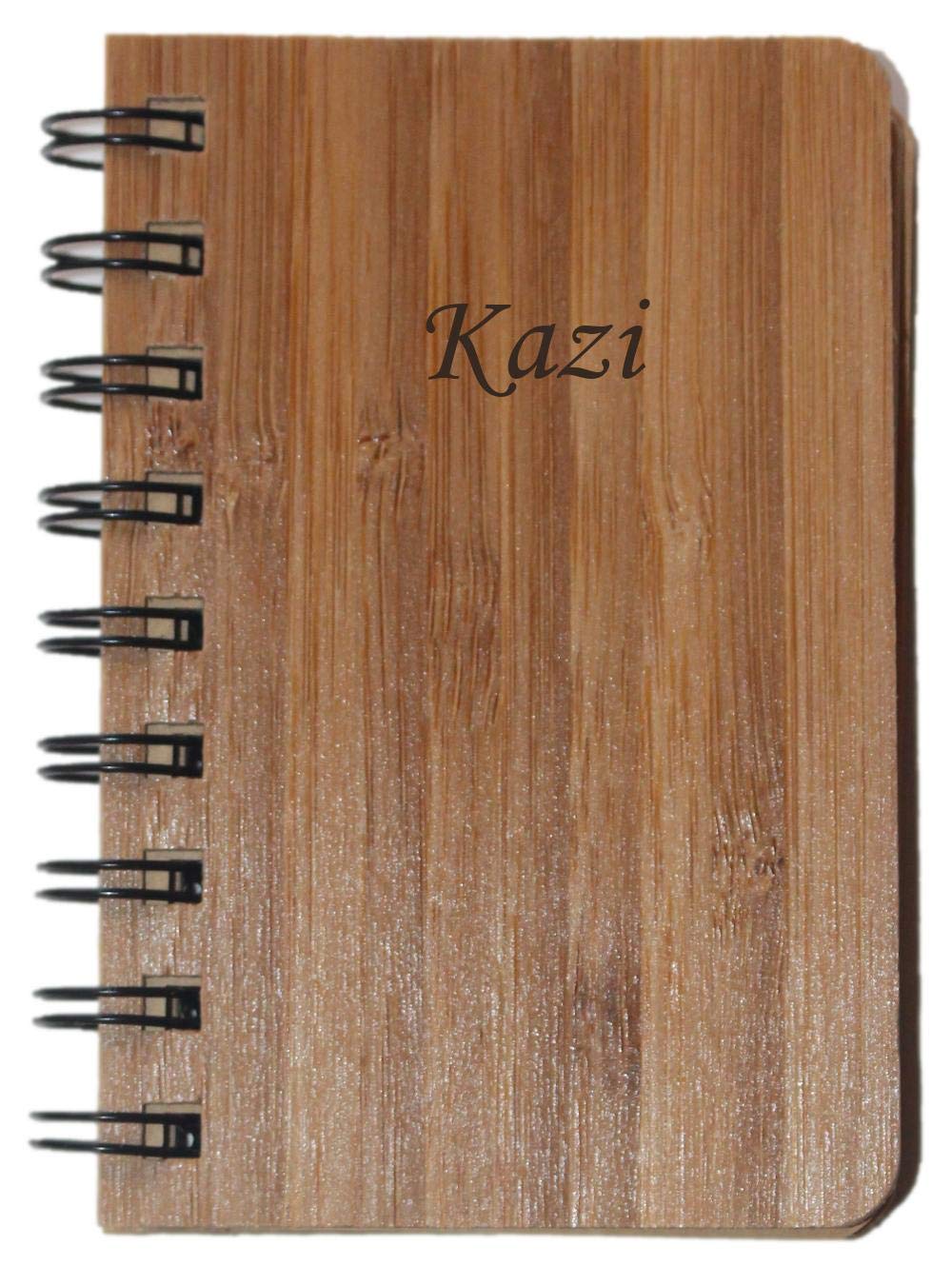 Wood hardcover Spiral Bound Notebook. Engraved Name: Kazi (First Name/Surname/Nickname)