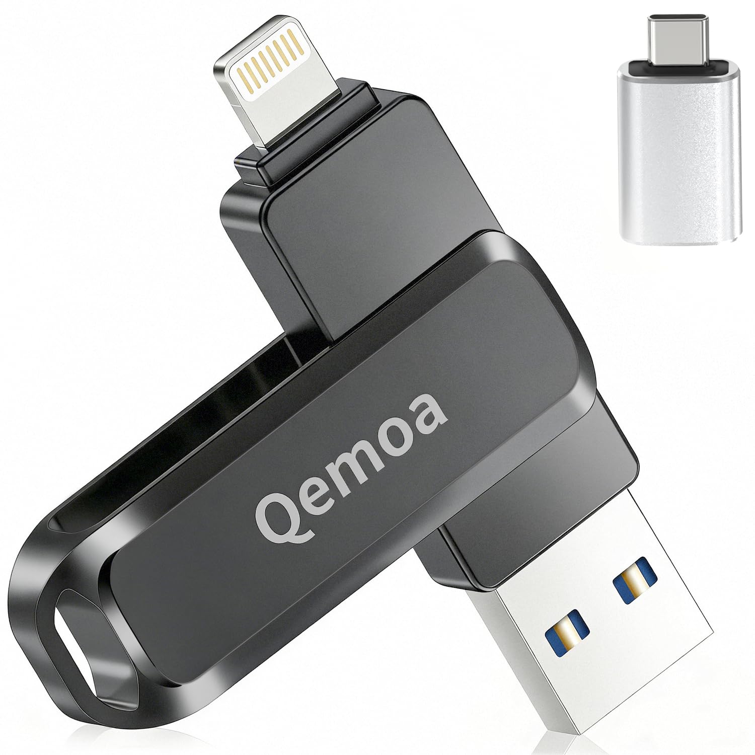 Chiavetta fotografica da 256 GB certificata MFi per iPhone, memoria esterna Photo Keeper per salvare dati/backup/trasferire file/immagini/video/iPhone/iPad/iOS/Android/PC (nero). Spazio disponibile: ~