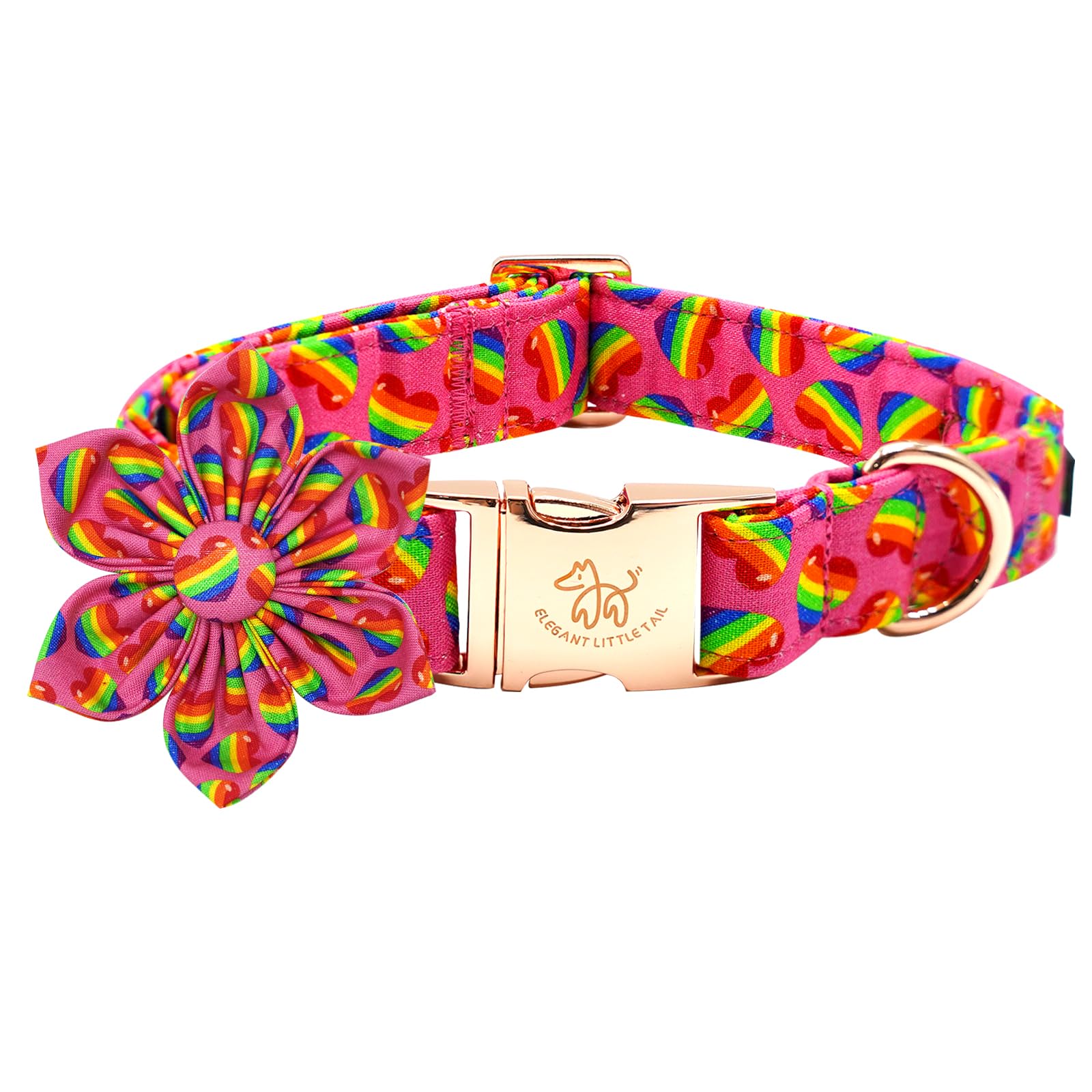 Elegant little tail LGBT Dog Collar, Rainbow Dog Collars with Flower Puppy LGBT for Pride Month Pet Flower Holiday Pet Dog Girl Boy Adjustable Dog