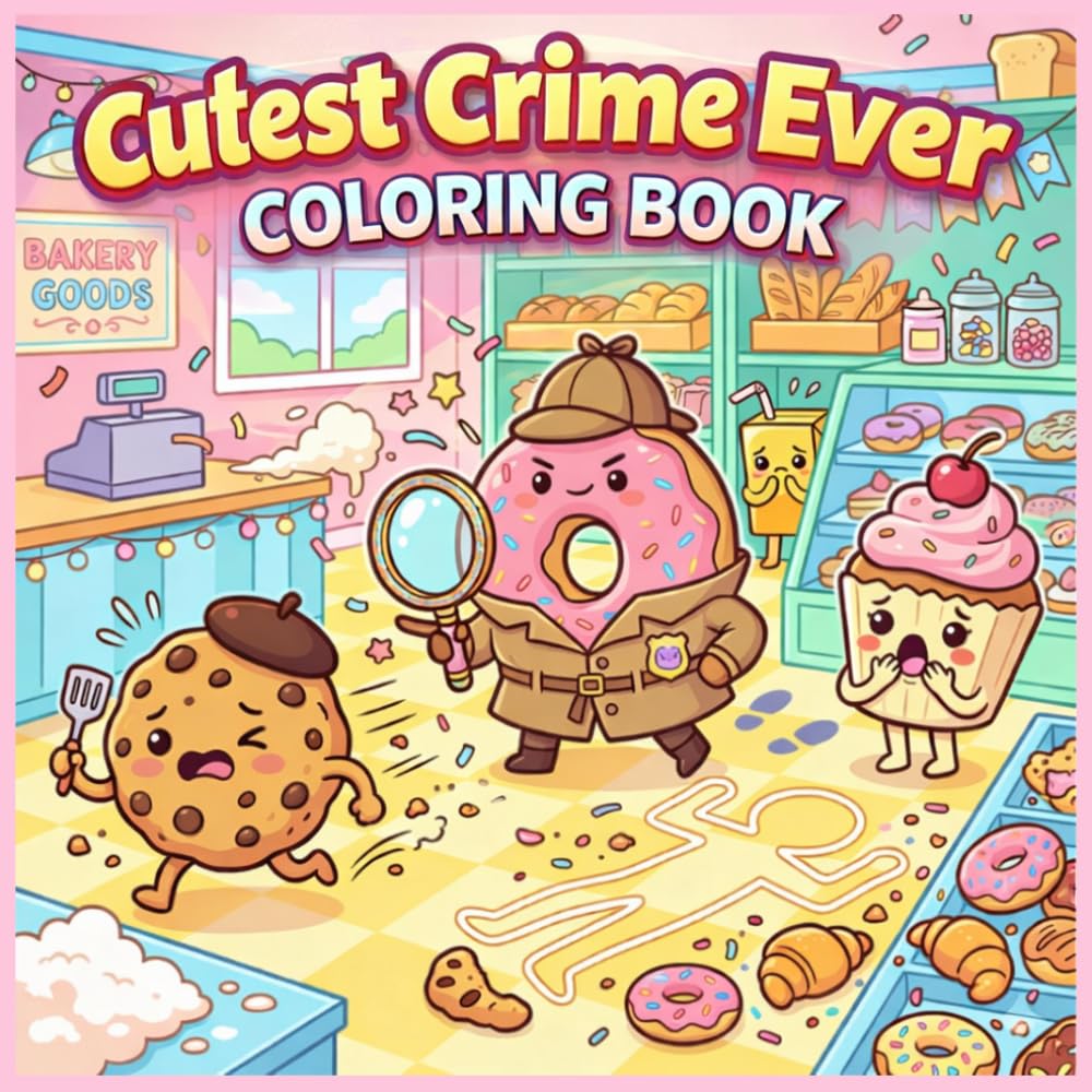 Cutest Crime Ever: Cute Food Detective Mystery Coloring Pages Featuring Donuts, Cookies, Cupcakes, and Bakery Detectives | Bold and Easy | For Adult Teens