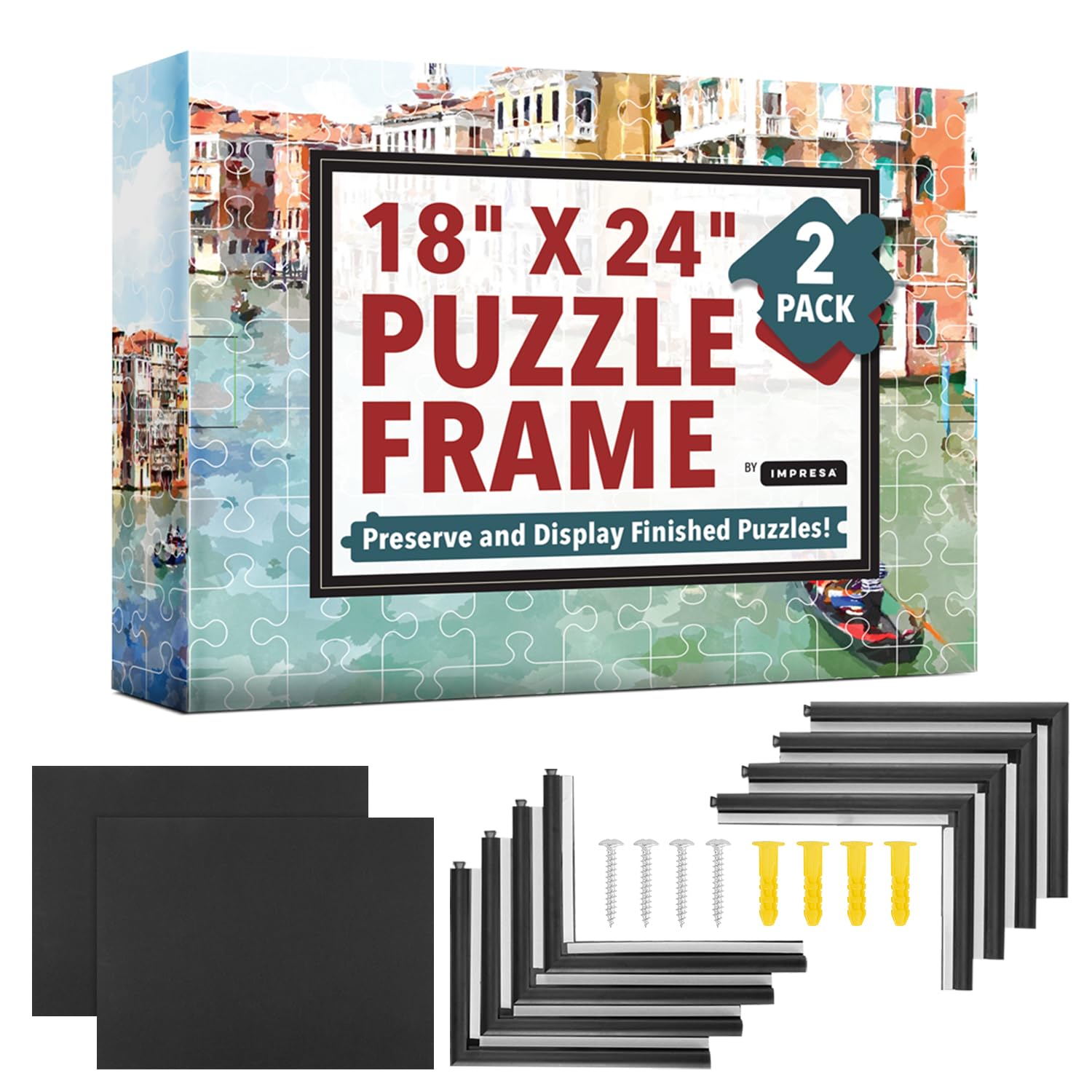 [2 Pack] Puzzle Frame Kit to Display Your Puzzles - Easy to Assemble Frames for Jigsaw Puzzles - Puzzle Mounting Kit with Screws - 18x24
